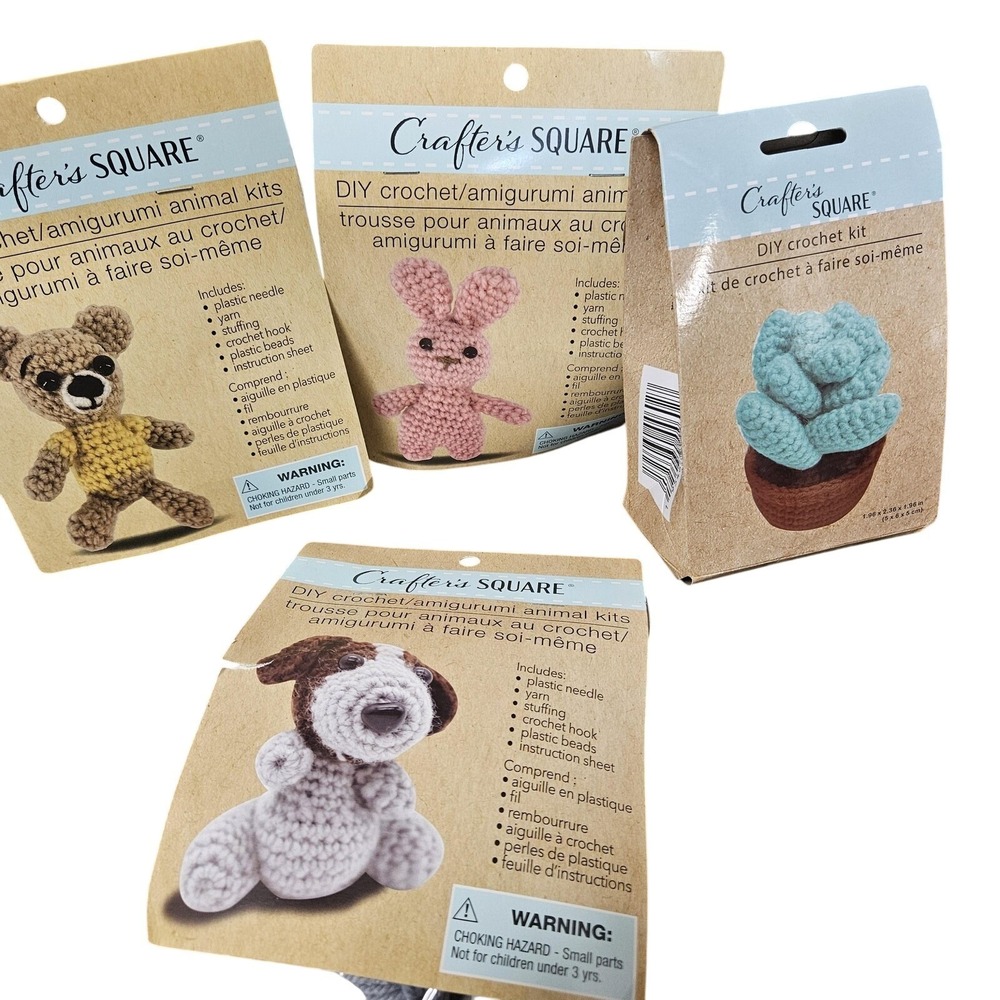 Crafter's Square Crochet Amigurumi Animal Kit Set Bear Bunny Dog Cactus DIY Craf